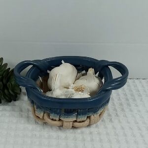 River Hill Pottery Open Weave Clay Basket With Handles Country Blue/Tan